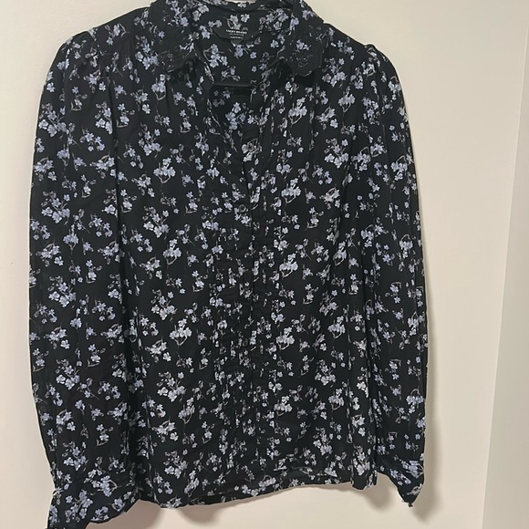 Lucky Brand Blue Floral Flower Lace Collar Long Sleeve Button Down Shirt Boho - Picture 1 of 5